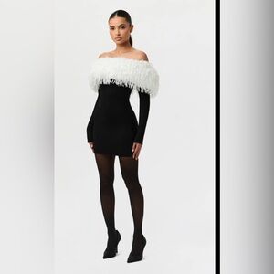 Butter Off-Shoulder Feather Dress